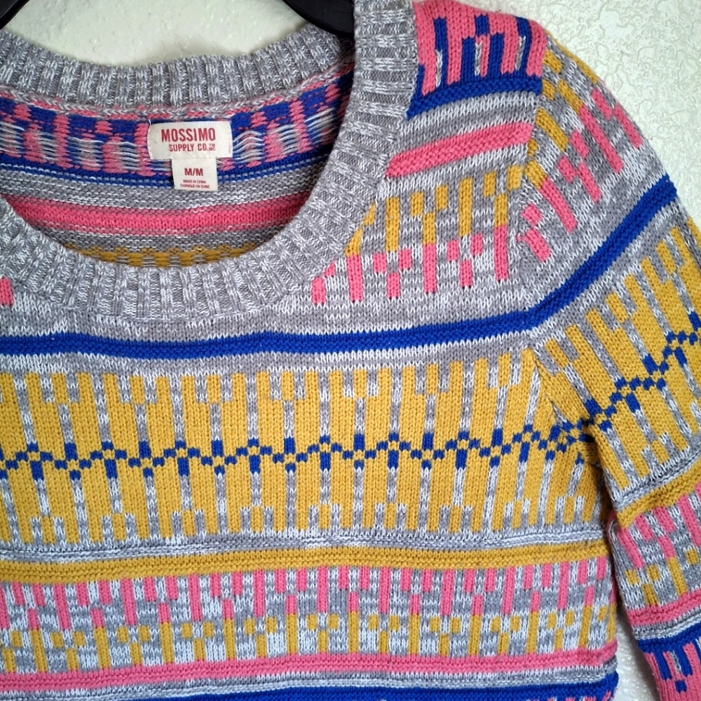 Western Print Mossimo Supply Scoop Neck Knitted Medium Cable Knit Sweater - Picture 2 of 5